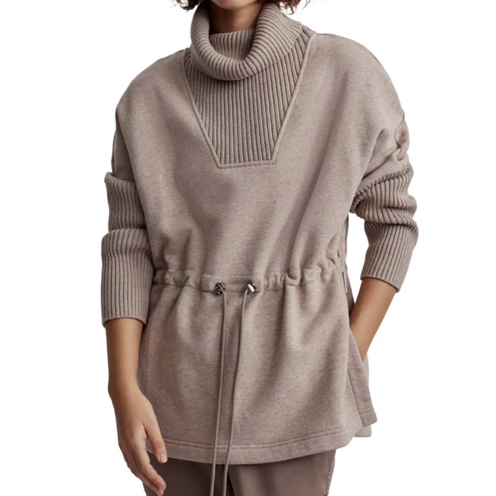 Varley Covello Longline Sweater Sweatshirt - Taupe Marl Medium Excellent $158